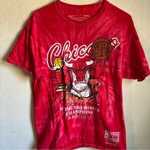 Vintage Mitchell &Ness Chicago Bulls 6-time NBA World Champions red tie -dye